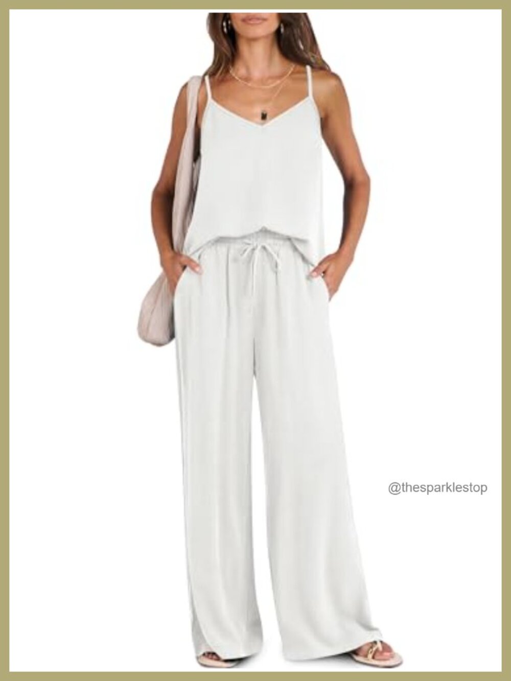 2 Piece Lounge Set V-Neck Tank Wide Leg Pants Travel Beach Casual